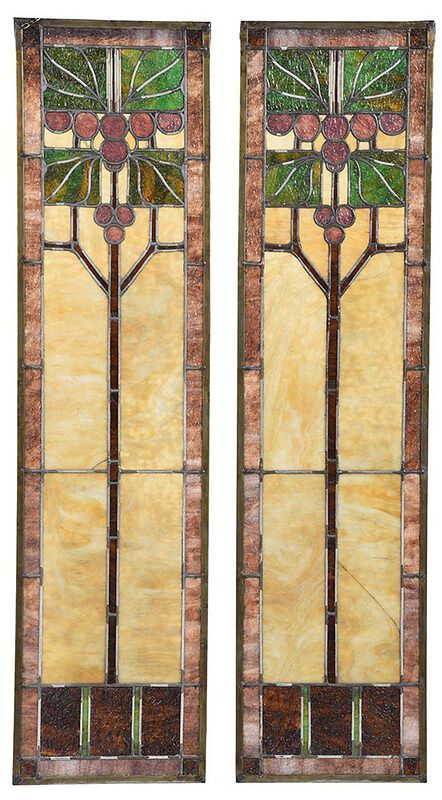 Appraisal: Pair of Leaded and Stained Glass Panels th century rectangular