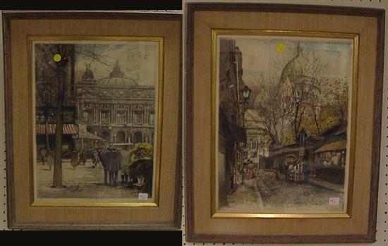 Appraisal: Two Robert Kasimir Austrian - colored etchings both signed in