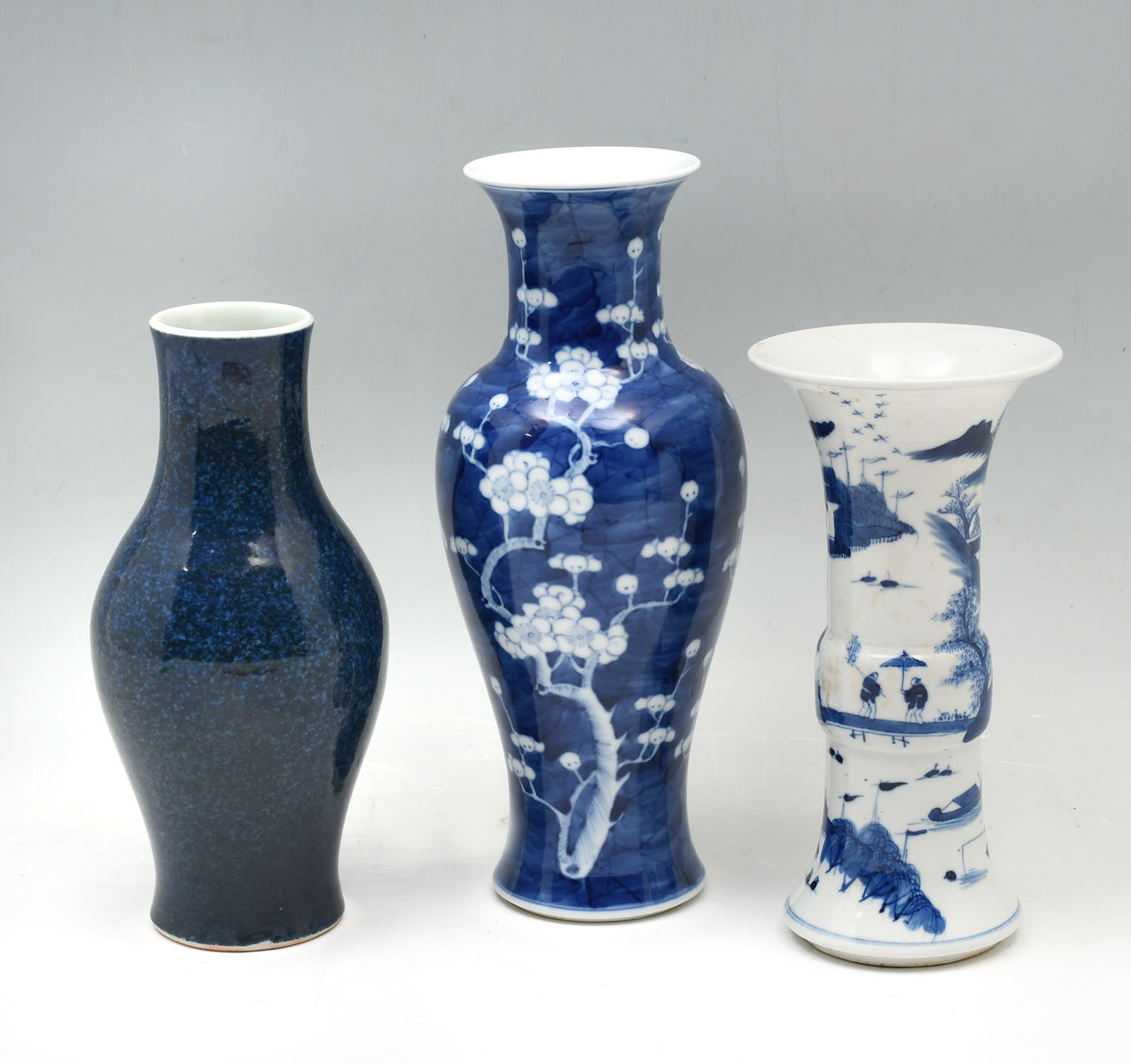 Appraisal: PC CHINESE BLUE WHITE PORCELAIN VASE COLLECTION Comprising - Gu