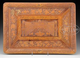 Appraisal: CARVED SIGNED MIDDLE EASTERN WOOD TRAY The fine relief carving