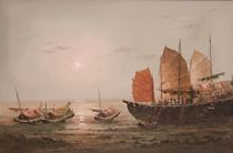 Appraisal: C Chan Chinese th Century A Harbor Scene Oil on