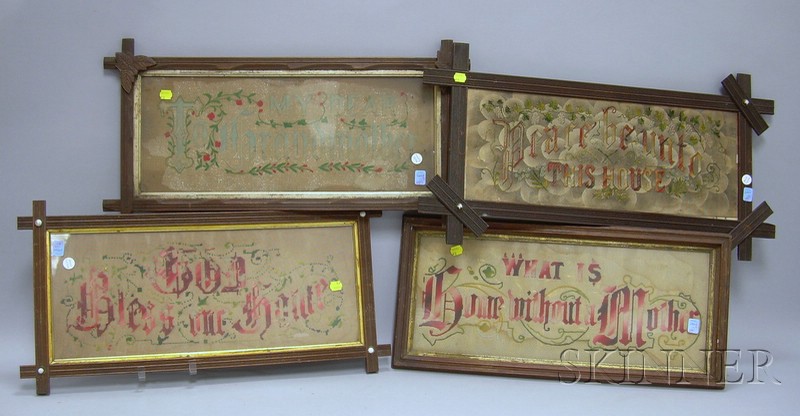 Appraisal: Four Victorian Walnut Framed Needlework Motto Panels What is Home