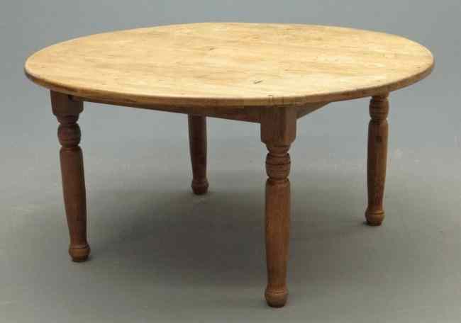 Appraisal: Round top pine turned leg farm table Top '' Diameter