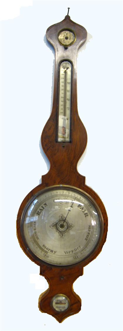 Appraisal: English walnut banjo barometer thermometer th century The walnut case