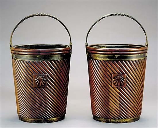 Appraisal: Pair peat buckets spiral-turned wood pail with metal handle and