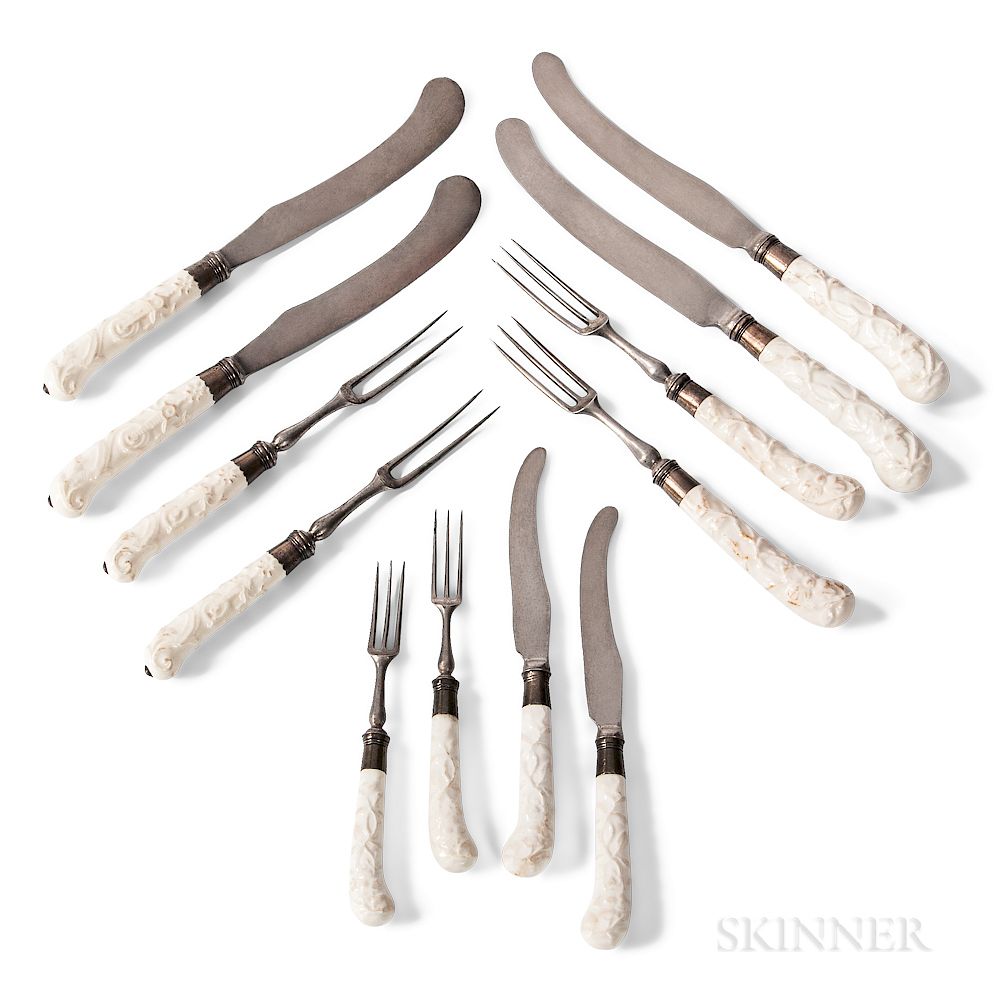 Appraisal: Twelve Porcelain-handled Knives and Forks Twelve Porcelain-handled Knives and Forks