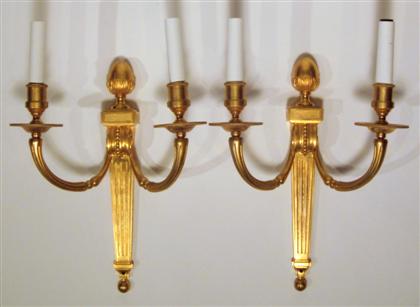 Appraisal: Pair of French Empire style gilt bronze wall sconces The