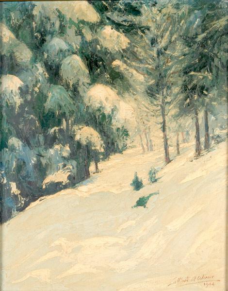 Appraisal: LAMONT WARNER Oil-on-canvas painting of snowy woods In original frame