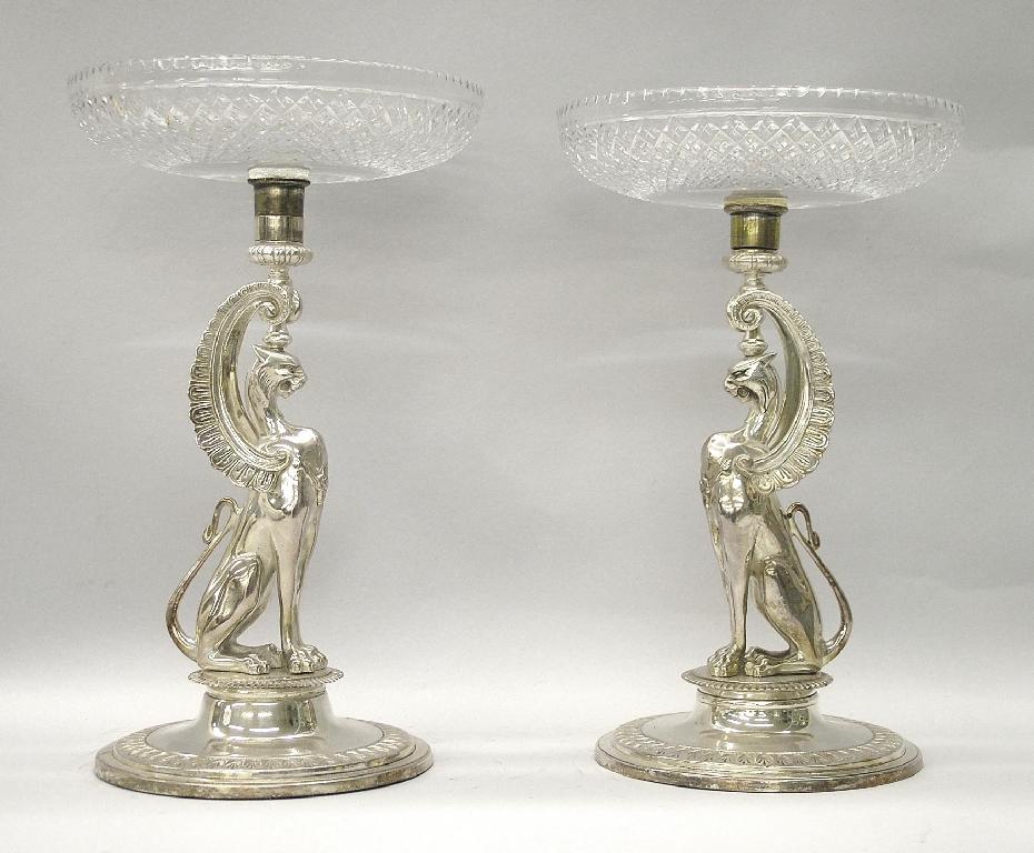 Appraisal: Pair of good table centrepieces with circular cut glass shallow