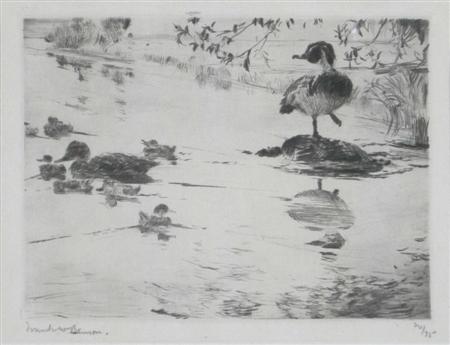 Appraisal: FRANK WESTON BENSON AMERICAN - THE DUCK FAMILY Etching signed