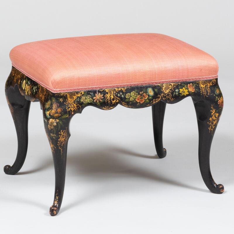 Appraisal: Victorian Painted and Parcel-Gilt Papier M ch Upholstered Stool x