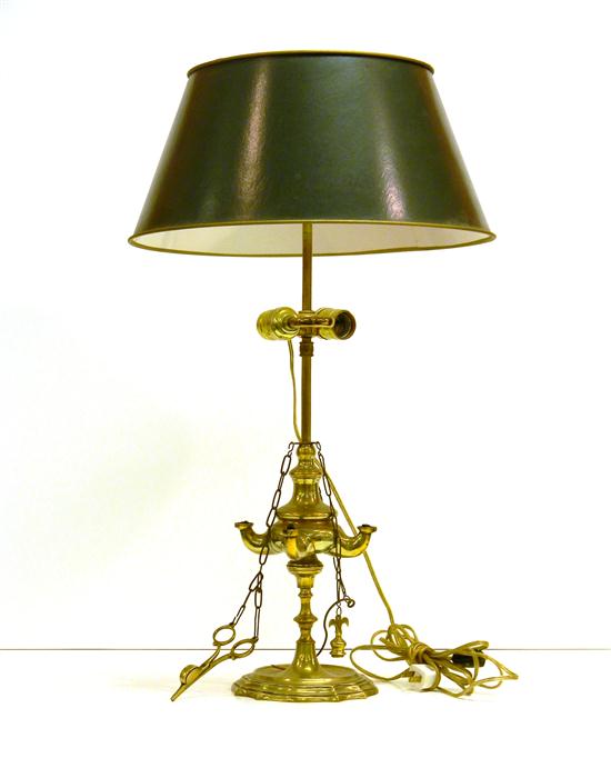 Appraisal: Brass Near-Eastern fluid lamp with attached wick trimmer and lamp