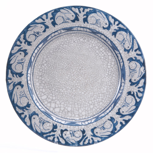 Appraisal: DEDHAM Crackleware charger by Maud Davenport in the Clockwise Rabbit