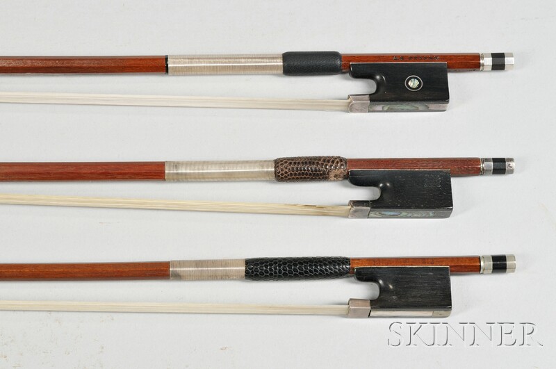 Appraisal: Three Silver Mounted Violin Bows including Prager Pfretzschner