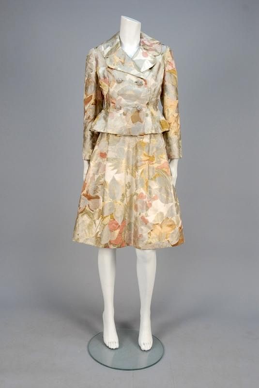 Appraisal: BURKE-AMEY METALLIC BROCADE COCKTAIL ENSEMBLE s Platinum silk printed and