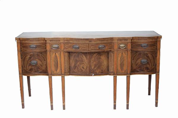 Appraisal: A George III style inlaid mahogany sideboard height in width