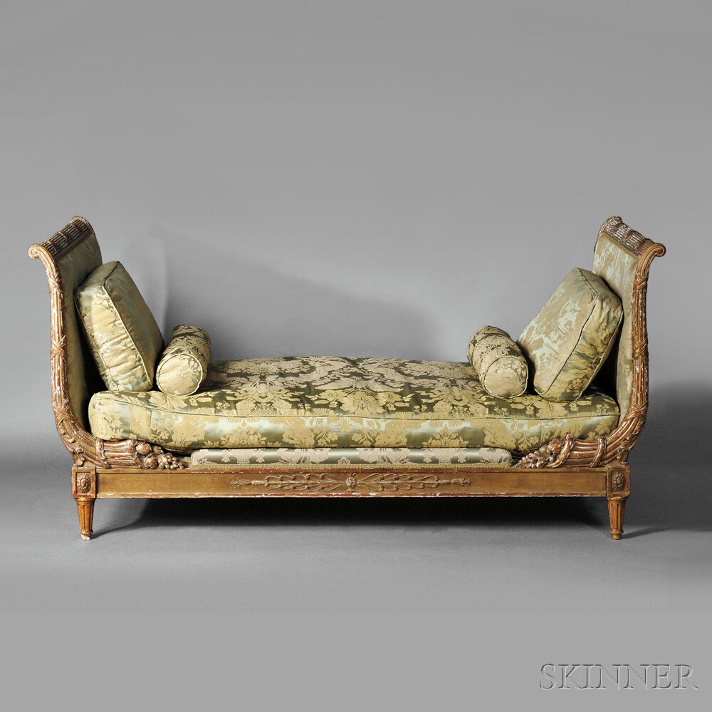 Appraisal: Louis XVI-style Giltwood Daybed late th century each curved crest