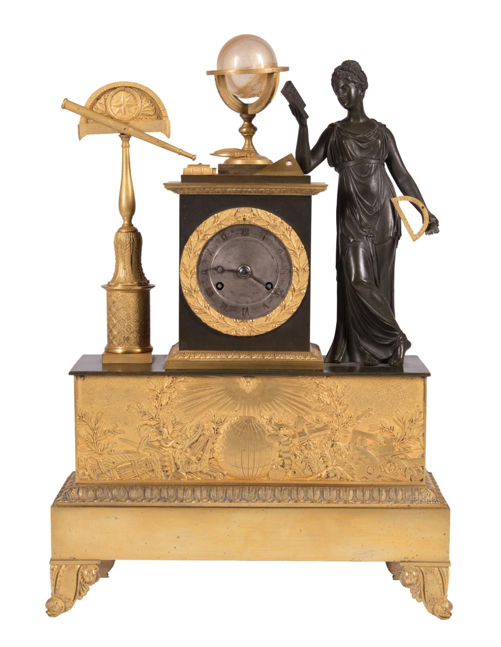 Appraisal: French Gilt and Patinated Bronze Figural Mantel Clock th c