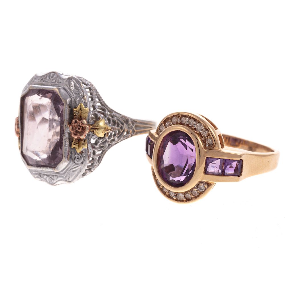 Appraisal: Pair of Amethyst Rings in Gold K yellow gold ring