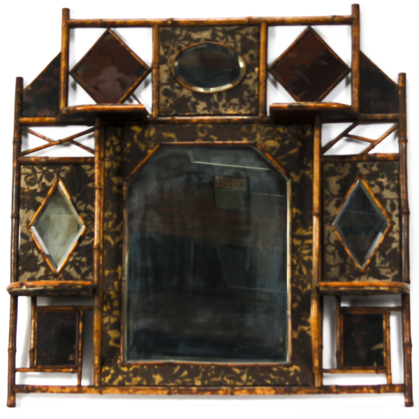 Appraisal: Victorian bamboo entry wall display shelf and mirror with mirrors