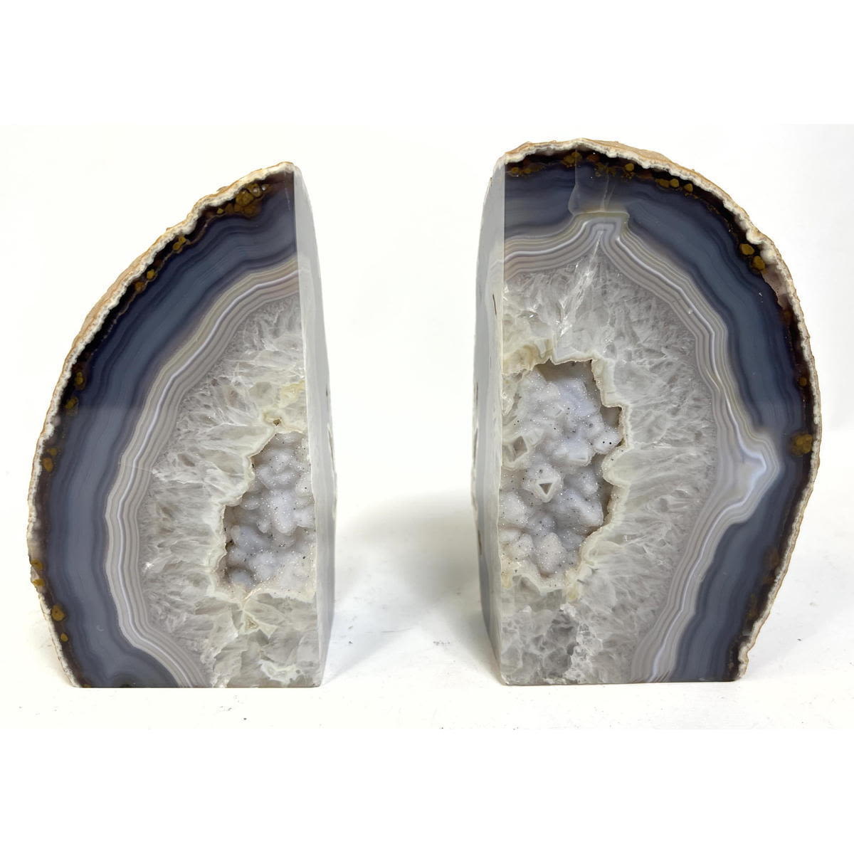 Appraisal: Pr Agate Geode Bookends Polished Natural Mineral Specimen Dimensions H