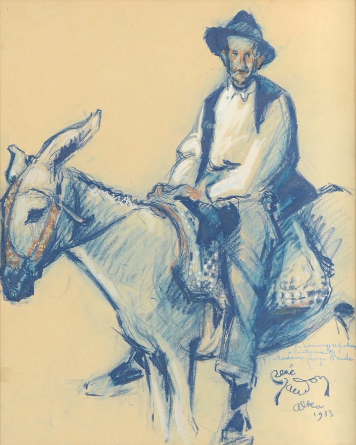 Appraisal: JAUDON Rene French - Peasant on a Donkey Pastel ''