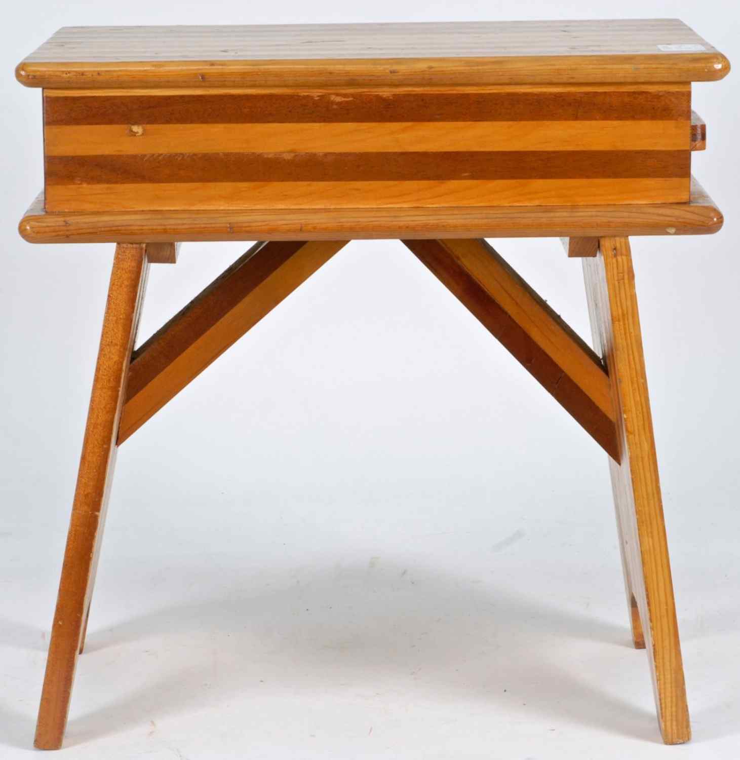 Appraisal: ONE-DRAWER WOODEN FOOTSTOOL th CenturyConstructed from laminated strips of mahogany