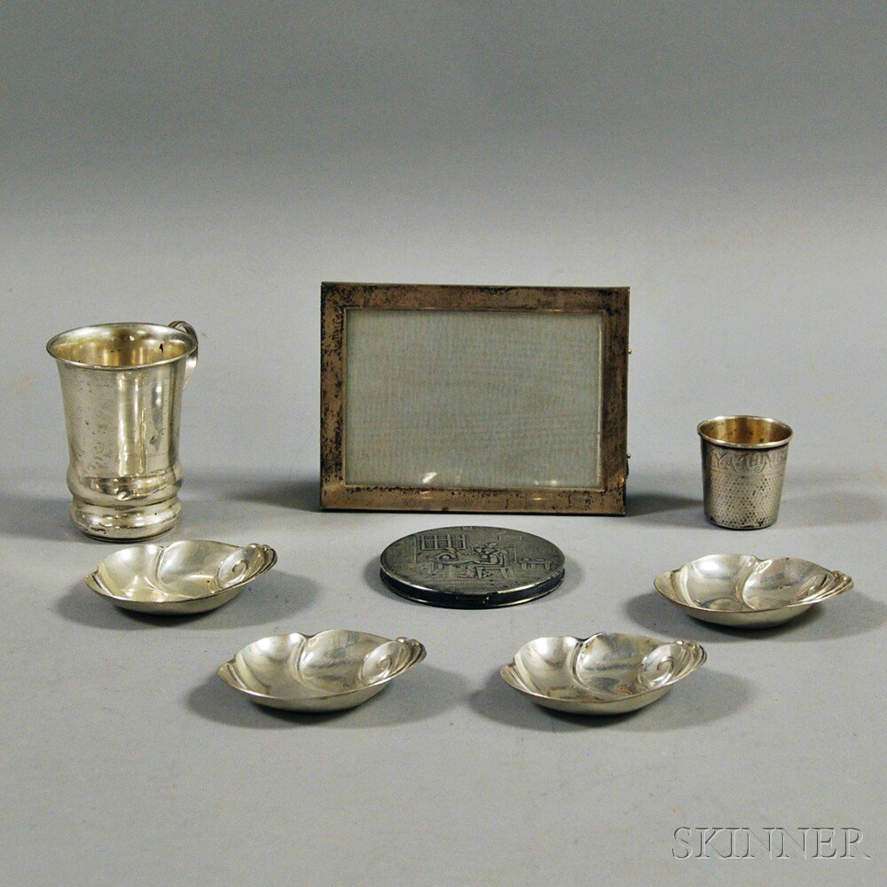 Appraisal: Eight Sterling Silver Accessories two cups a compact a picture