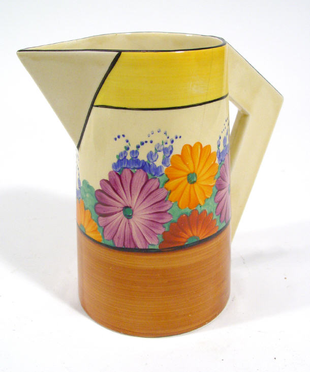 Appraisal: Clarice Cliff Bizarre conical jug hand painted with a geometric