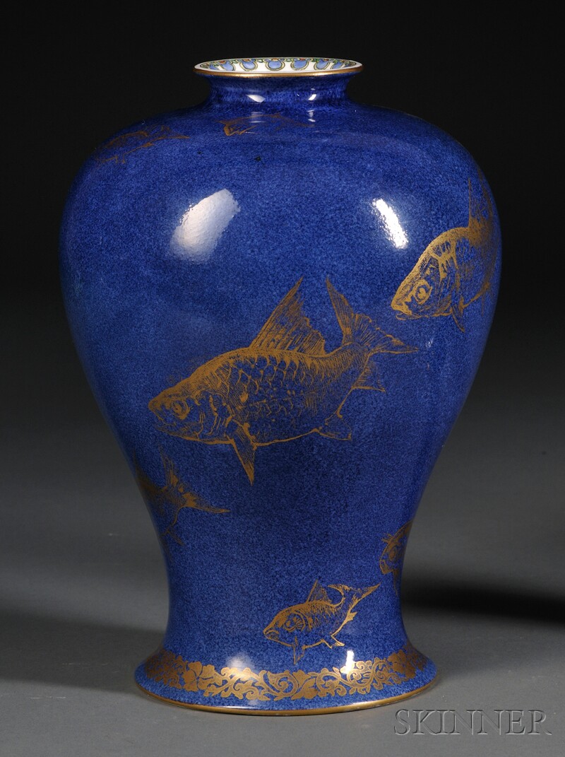 Appraisal: Wedgwood Powder Blue Bone China Fish Vase England c gilded