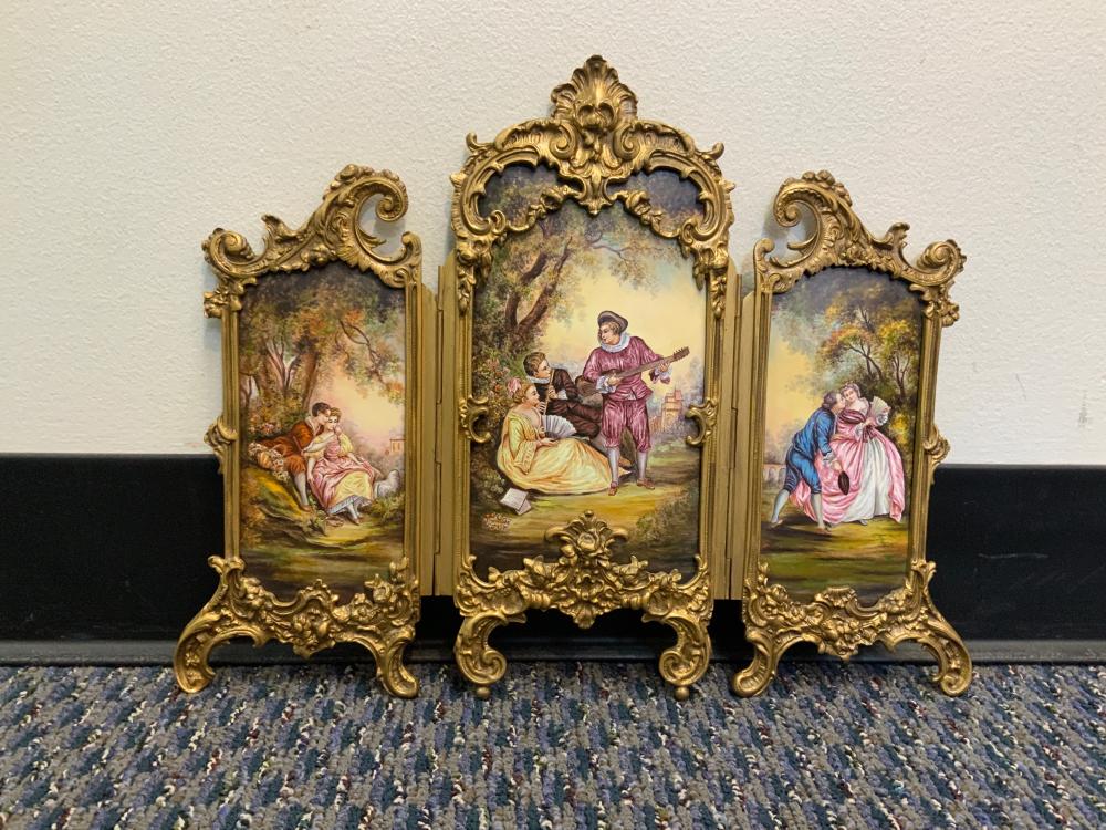 Appraisal: Viennese F te Galante Scene Painted and Enamel Three-Fold Table