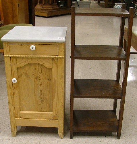 Appraisal: PINE NIGHTSTAND AND OAK BOOKSTAND The Continental pine nightstand has