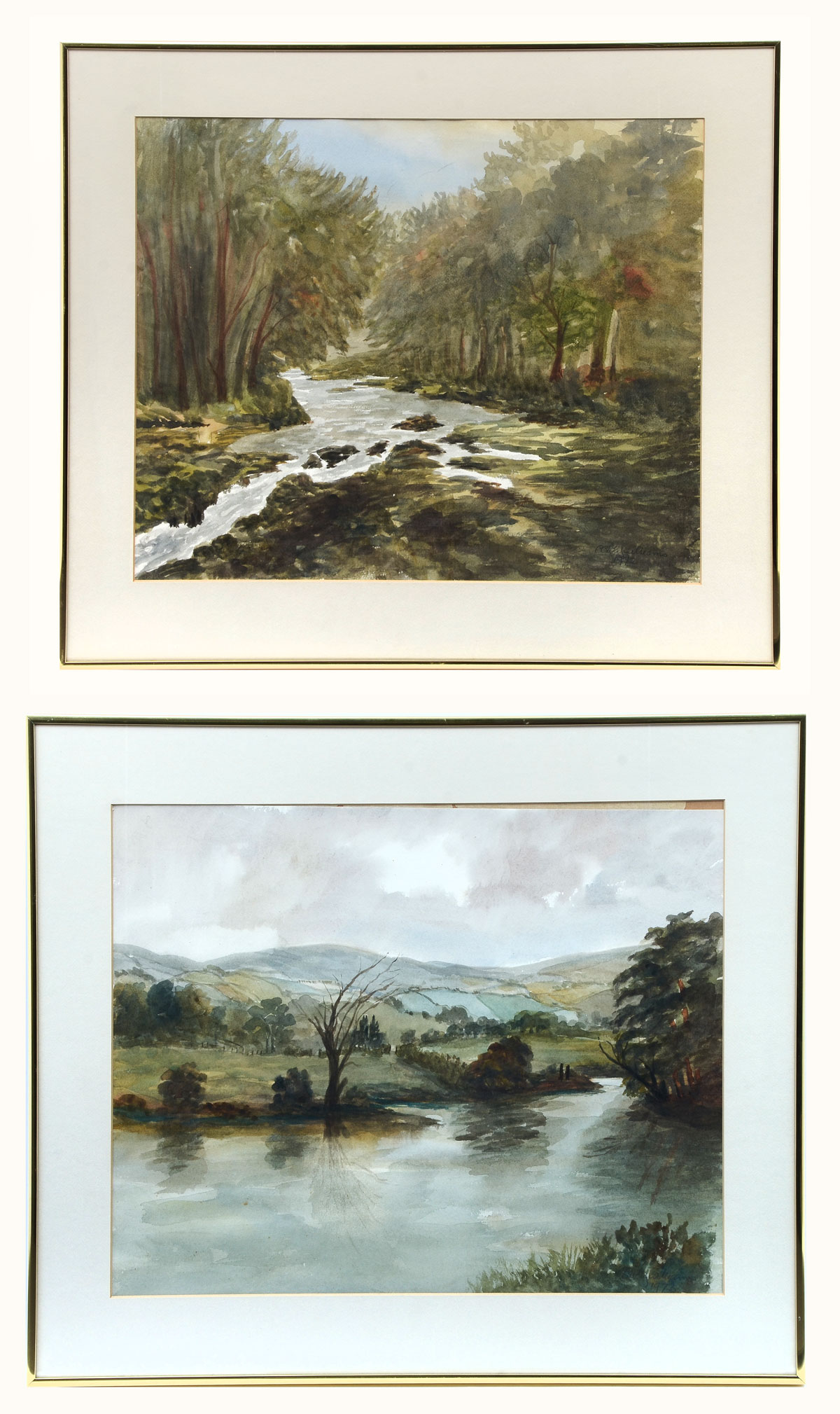 Appraisal: PAIR OF ILLEGIBLY SIGNED WELSH LANDSCAPE PAINTINGS Forest Scene with