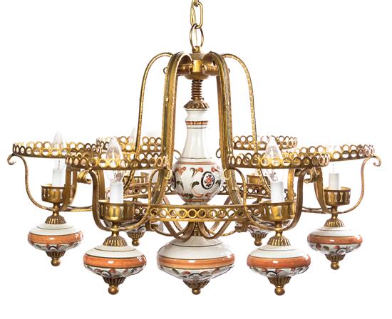 Appraisal: Sale Lot A Dutch Style Ceramic and Brass Six-Light Chandelier