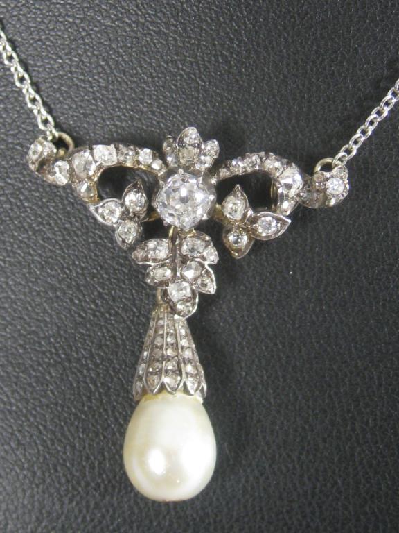 Appraisal: An Edwardian Diamond and Pearl Pendant Necklace circa the openwork