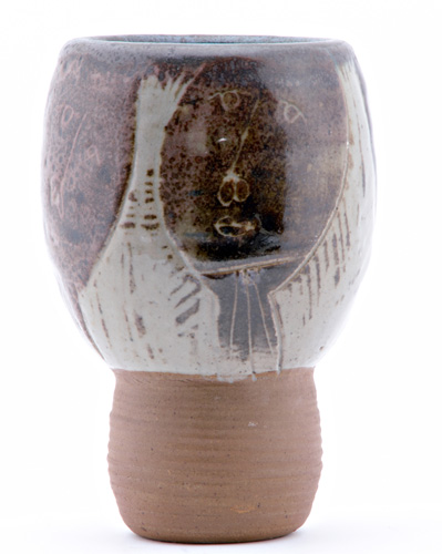 Appraisal: KEN PRICE Stoneware footed vesel decorated in sgraffito with stylized