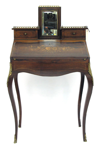 Appraisal: LOUIS XV STYLE ROSEWOOD AND MARQUETRY BUREAU DE DAME French