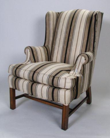 Appraisal: Wing Back Upholstered Chair with black beige and cream stripe