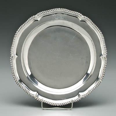 Appraisal: George III English silver tray round with gadroon border elaborate