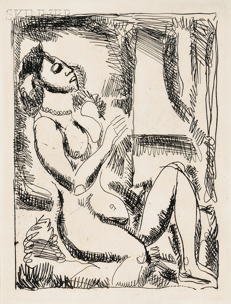 Appraisal: French German School th Century Expressionist Nude Unsigned inscribed pasdame