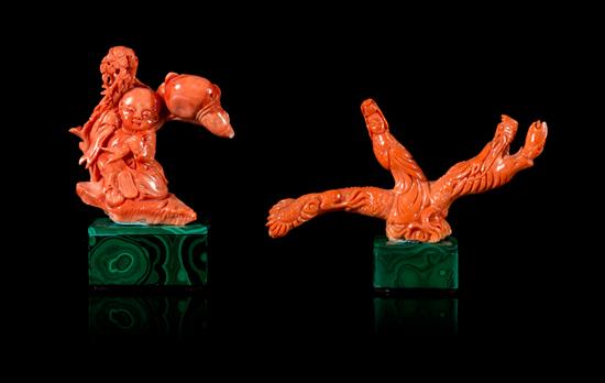 Appraisal: Sale Lot Two Red Coral Carvings th century th century