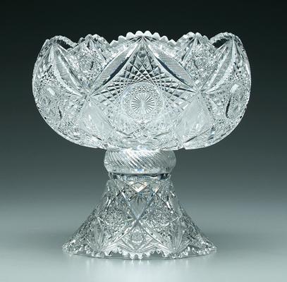 Appraisal: Cut glass bowl with pedestal hobstar decoration two pieces apparently