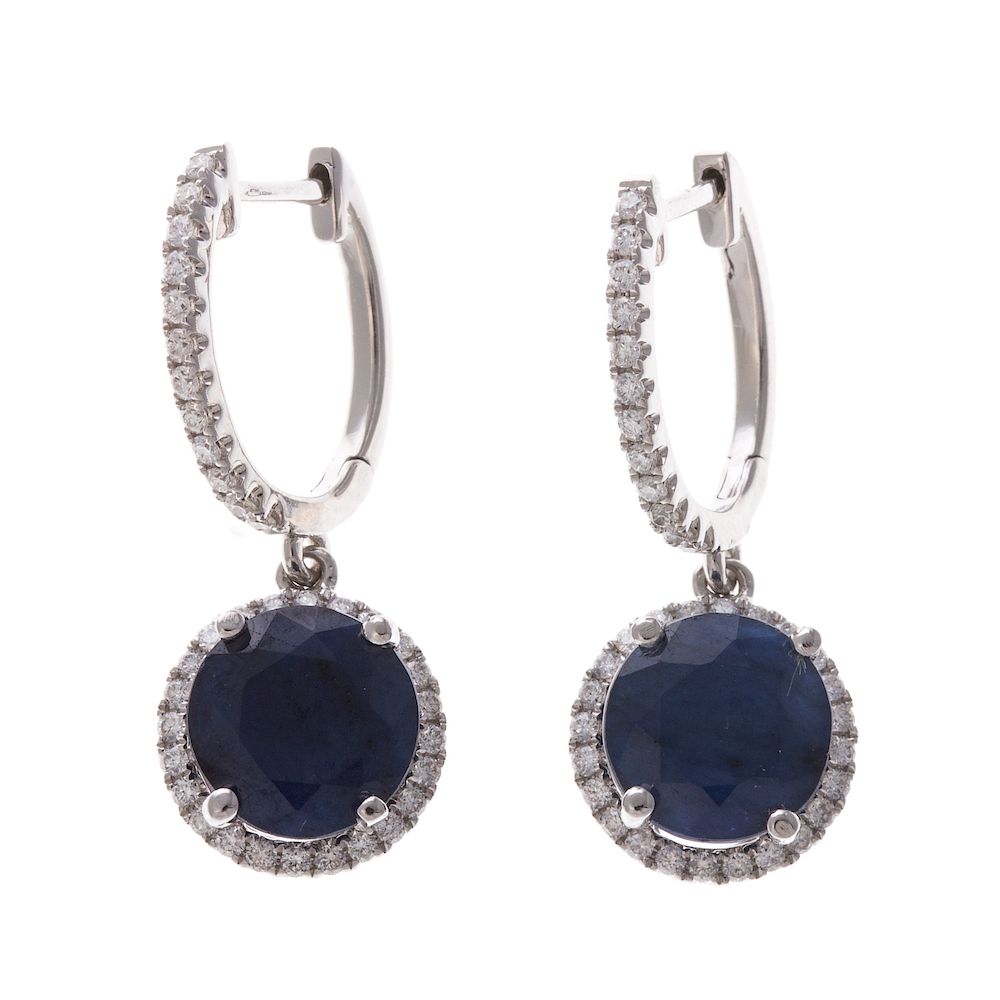 Appraisal: A Pair of K Sapphire Diamond Dangle Earrings K white