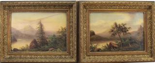 Appraisal: Pair of Hudson River Scenes Oil Board Pair of Antique