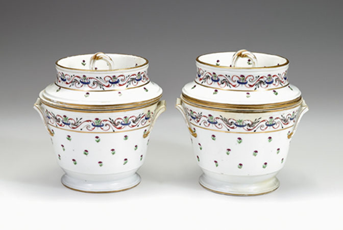 Appraisal: Pair of Paris porcelain fruit coolers th century Each with