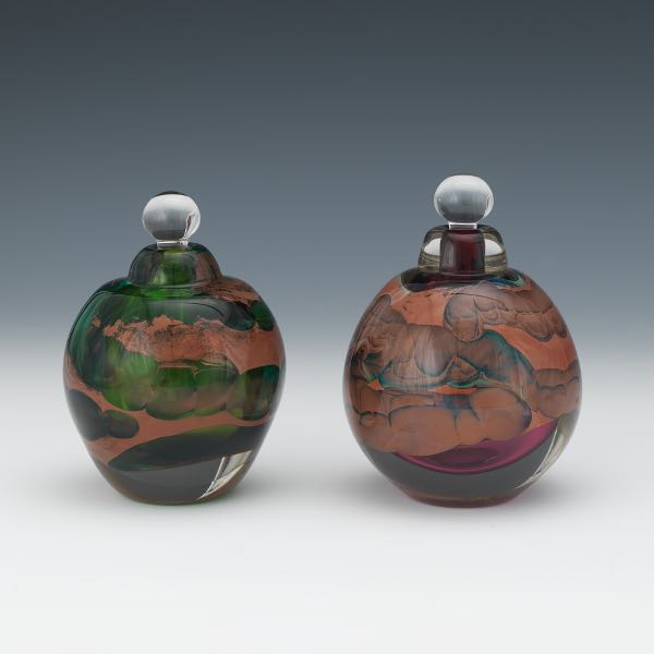 Appraisal: BRENT KEE YOUNG AMERICAN B Two glass perfume bottles with