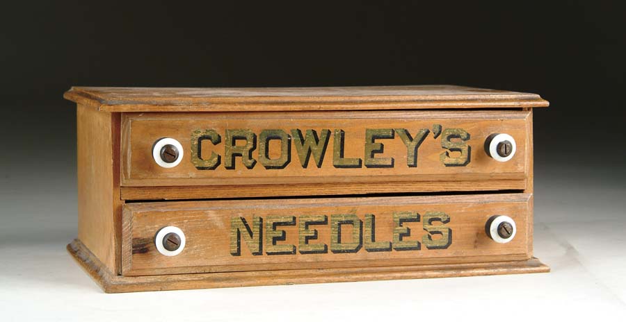 Appraisal: CROWLEY S NEEDLES SPOOL CABINET Two-drawer cabinet with drawer front