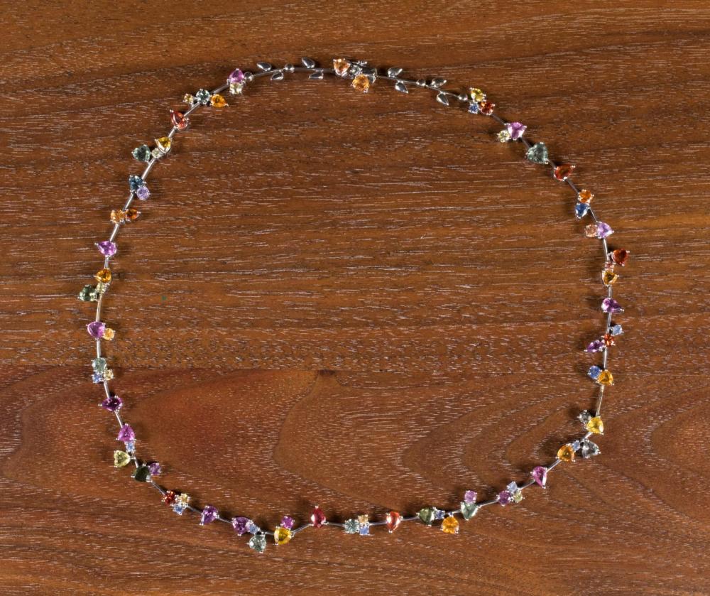 Appraisal: MULTI COLOR SAPPHIRE AND EIGHTEEN KARAT GOLD NECKLACE The -