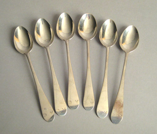 Appraisal: Set of six Philadelphia silver teaspoons ca bearing the touch