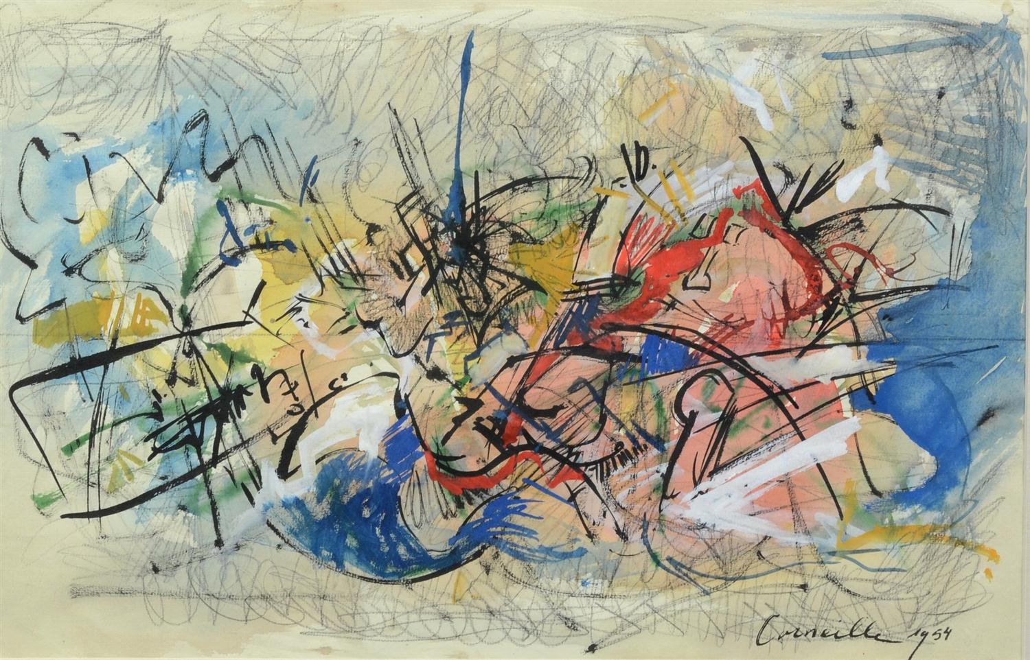 Appraisal: Corneille Continental th c mixed media on paper Abstract signed